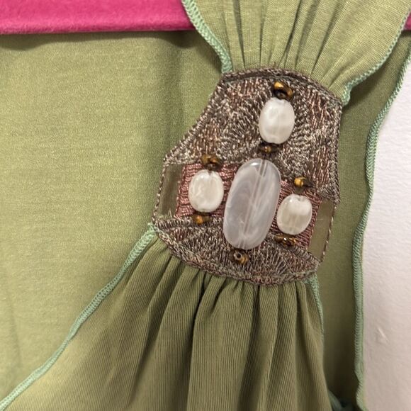 Bleu Claire Embellished Woman’s’ Tank Top with Lettuce Edge Hem. Green. Size S. - Picture 3 of 7